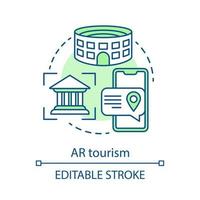 Symbol für ein Tourismuskonzept. interaktive Hotels. visuelle Reiseführer und Navigation. oder Sightseeing. augmented-reality-tools für reiseideen dünne linienillustration. Vektor isoliert Umrisszeichnung