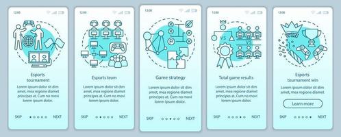 esports turnering onboarding mobil app sida skärm vektor mall. e-sportmästerskap, tävling. genomgång av webbplatssteg med linjära illustrationer. ux, ui, gui smartphone gränssnitt koncept
