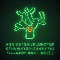 teddybär cholla niedlicher kawaii neonlichtcharakter. Kaktus mit lachendem Gesicht. glückliche wilde Kakteen. lustiges Emoji, Emoticon. leuchtendes Symbol mit Alphabet, Zahlen, Symbolen. vektor isolierte illustration