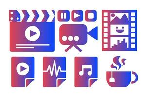 Audio-, Videodateien Symbole Farbsymbole gesetzt
