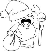 Cartoon Bull Santa in Schwarz und Weiß vektor