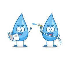 läsa bok och spruta vatten vattendroppe humaniserad seriefigur vektorillustration maskot för World Water Day vektor