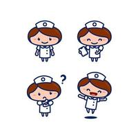 niedliche weibliche krankenschwester medizinisches personal zeichentrickfigur im chibi-stil-set
