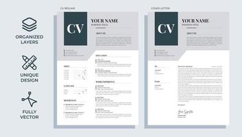professionell och unik cv CV malldesign med brevhuvud följebrev - vektor minimalistisk - svart, vit och grå färgkombination