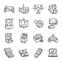 Online-Spiele und Sport-Doodle-Symbole vektor