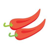 lebensmittelzutat, isometrisches symbol und rote chilis vektor