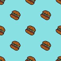 seamless mönster med hamburgare ikoner. färgad hamburgare bakgrund. doodle vektor hamburgare illustration