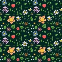 färgfull sömlös blommig vektor mönster. doodle vektor med blommönster på grön bakgrund. vintage blommönster