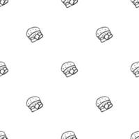 seamless mönster med hamburgare ikoner. svart och vit hamburgare bakgrund. doodle vektor hamburgare illustration