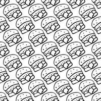 seamless mönster med hamburgare ikoner. svart och vit hamburgare bakgrund. doodle vektor hamburgare illustration