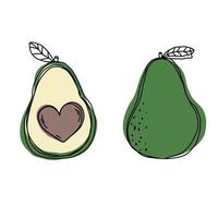 Vektor süße Avocado. Gekritzel auf einem isolierten Hintergrund. Druck, Banner, Broschüre mit Liebe.