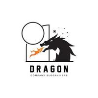 Vektor-Feuer-Drachen-Logo-Symbol, beängstigende Legende geflügeltes Tier, Illustrationskonzept vektor
