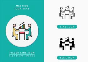 möte ikoner set vektor illustration med solid ikon linje stil. människor samarbetskoncept. redigerbar strokeikon på isolerad bakgrund för webbdesign, infographic och ui-mobilapp.