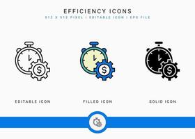 Effizienzsymbole setzen Vektorillustration mit solidem Symbollinienstil. Geschäftsentwicklungskonzept. editierbares Strichsymbol auf isoliertem weißem Hintergrund für Webdesign, Benutzeroberfläche und mobile App vektor