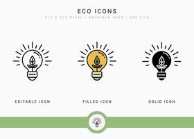 Öko-Symbole setzen Vektorillustration mit solidem Symbollinienstil. umweltfreundliches Verpackungskonzept. editierbares Strichsymbol auf isoliertem Hintergrund für Webdesign, Infografik und ui mobile App. vektor