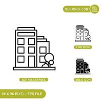 Gebäudesymbole setzen Vektorillustration mit solidem Symbollinienstil. Stadtbaukonzept. editierbares Strichsymbol auf isoliertem Hintergrund für Webdesign, Infografik und ui mobile App. vektor