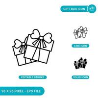 Geschenkbox-Symbole setzen Vektorillustration mit Symbollinienart. Geburtstagsgeschenk-Konzept. editierbares Strichsymbol auf isoliertem weißem Hintergrund für Webdesign, Benutzeroberfläche und mobile Anwendung