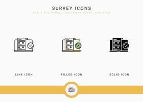 Umfragesymbole setzen Vektorillustration mit solidem Symbollinienstil. konzept zur prüfung der kundenzufriedenheit. editierbares Strichsymbol auf isoliertem Hintergrund für Webdesign, Infografik und ui mobile App. vektor