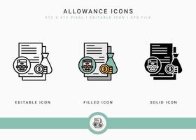 Zulagesymbole setzen Vektorillustration mit Symbollinienstil. Pensionskassenkonzept. editierbares Strichsymbol auf isoliertem weißem Hintergrund für Webdesign, Benutzeroberfläche und mobile Anwendung vektor