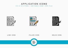 Anwendungssymbole setzen Vektorillustration mit solidem Symbollinienstil. konzept zur prüfung der kundenzufriedenheit. editierbares Strichsymbol auf isoliertem Hintergrund für Webdesign, Infografik und ui mobile App. vektor