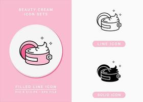 Beauty-Creme-Symbole setzen Vektorillustration mit solidem Symbollinienstil. Collagen-Hautpflegekonzept. editierbares Strichsymbol auf isoliertem Hintergrund für Webdesign, Infografik und ui mobile App. vektor