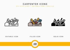 snickare ikoner som vektor illustration med solid ikon linje stil. hammare verktyg byggnad koncept. redigerbar streckikon på isolerad bakgrund för webbdesign, användargränssnitt och mobilapplikation