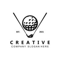 vektor ikon logotyp golfboll, pinne och golf. utomhusspel, retro konceptillustration