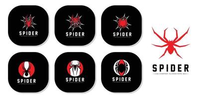 Spinnen- und Spinnennetz-Logo-Vektorsymbole, Tiere, die Nester bauen, für Halloween, Kostüme