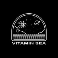 sommarstrand med vitamin c havet skrift -line art mono linje för pin grafisk illustration vektor konst t-shirt design