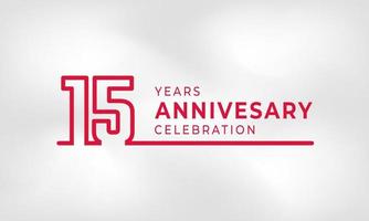 15 års jubileumsfirande länkad logotyp kontur nummer röd färg för firande händelse, bröllop, gratulationskort och inbjudan isolerad på vit textur bakgrund vektor