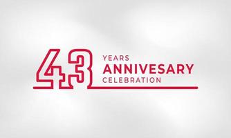 43 års jubileumsfirande länkad logotyp kontur nummer röd färg för firande händelse, bröllop, gratulationskort och inbjudan isolerad på vit textur bakgrund vektor