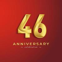 46-årsjubileumsfirande med gyllene glänsande färg för festevenemang, bröllop, gratulationskort och inbjudningskort isolerad på röd bakgrund vektor