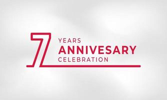 7 års jubileumsfirande länkad logotyp kontur nummer röd färg för firande händelse, bröllop, gratulationskort och inbjudan isolerad på vit texturbakgrund vektor