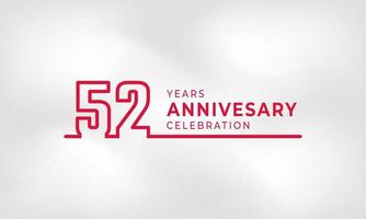 52 års jubileumsfirande länkad logotyp kontur nummer röd färg för festevenemang, bröllop, gratulationskort och inbjudan isolerad på vit texturbakgrund vektor