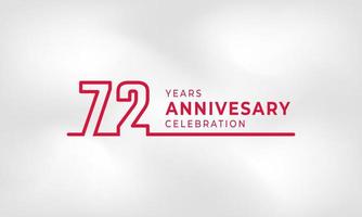 72 års jubileumsfirande länkad logotyp kontur nummer röd färg för firande händelse, bröllop, gratulationskort och inbjudan isolerad på vit textur bakgrund vektor