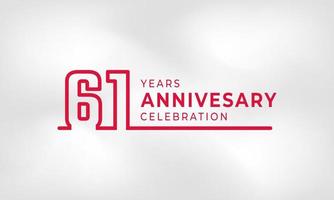 61-jährige Jubiläumsfeier verknüpfte Logo-Umrissnummer rote Farbe für Feierveranstaltung, Hochzeit, Grußkarte und Einladung isoliert auf weißem Texturhintergrund vektor