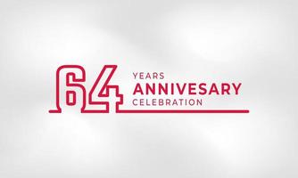 64 års jubileumsfirande länkad logotyp kontur nummer röd färg för festevenemang, bröllop, gratulationskort och inbjudan isolerad på vit texturbakgrund vektor