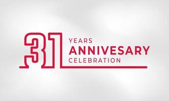 31-jährige Jubiläumsfeier verknüpfte Logo-Gliederungsnummer rote Farbe für Feierveranstaltung, Hochzeit, Grußkarte und Einladung isoliert auf weißem Texturhintergrund vektor