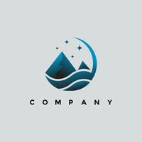 Berg Nacht Logo Vektor Illustration Design mit blauer Farbverlauf