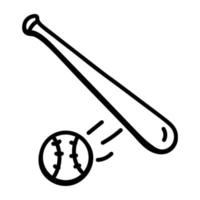 ein Doodle-Symbol der Fledermaus mit Ball, der Baseball bezeichnet vektor