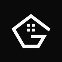 bokstaven g och husets logotyp koncept. minimalistisk, abstrakt, monogram och konturlogotyp. svartvitt. för förmedlingsfastigheter, företagsidentitet fastigheter och app. logotyp. ikon, symbol, emblem och tecken vektor
