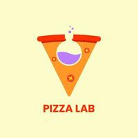 Pizza-Lab-Logo-Konzept. Pizza und Florenzflasche. Flaches, einfaches, modernes und sauberes Logo. rot, orange und lila. geeignet für logo, symbol, symbol und zeichen. wie Lebensmittel- oder Restaurantlogo vektor