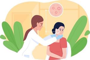 dermatologe untersucht die haut des patienten mit akne 2d-vektor isolierte illustration vektor