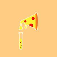 pizza och utrustning laboratorium logotyp koncept. platt, enkel, modern och ren logotyp. gul, orange och brun. lämplig för logotyp, ikon, symbol och tecken. som mat eller restauranglogotyp vektor