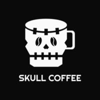 Totenkopf-, Becher- und Kaffee-Logo-Konzept. flaches, einzigartiges Monogramm und sauberes Logo. Schwarz und weiß. geeignet für logo, symbol, symbol und zeichen. wie Getränk, Essen oder gruseliges Logo vektor