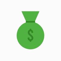 grön påse med pengar platt ikon illustration med dollartecken vektor