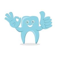 Zahnschutz-Cartoon-Vektorillustration mit Lächelngesicht und ok und Daumen hoch, gut für die Zahngesundheit. flacher Farbstil