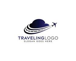 abstraktes reisendes Logo-Vektordesign, reisendes Flugzeug-Vektorlogo vektor