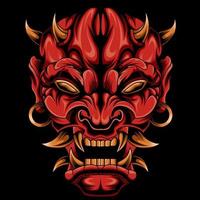 Rote Oni-Maskenvektorillustration isolierter schwarzer Hintergrund vektor