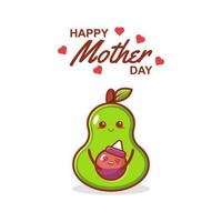 glad mors dag med söt kawaii avokado tecknad vektor